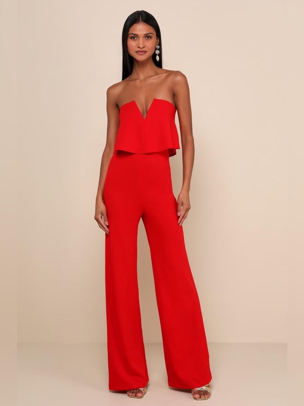 Lulus Power of Love Red Strapless Jumpsuit in Red Size Small